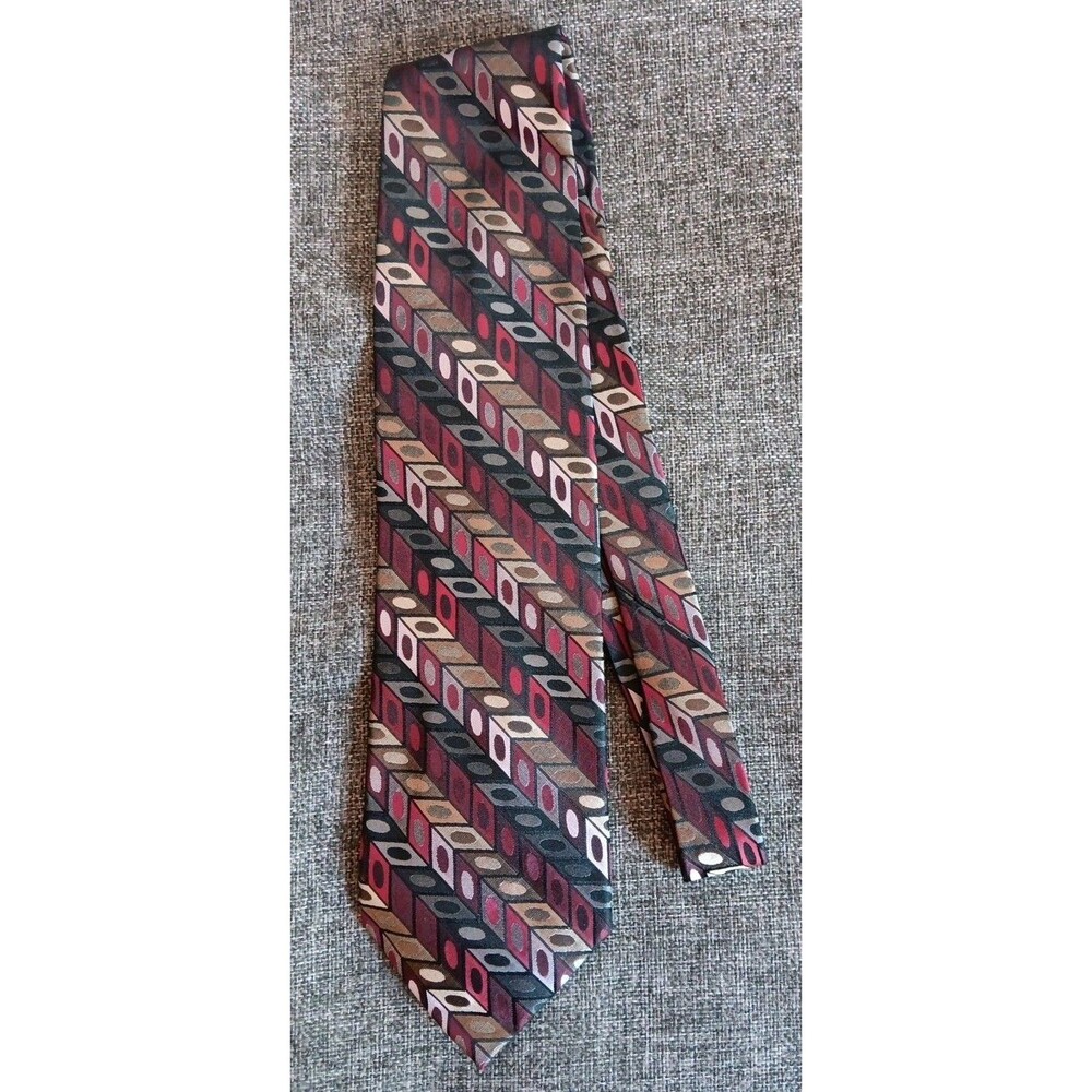 Tie 70s 80s 90s Y2K Mens Claiborne Crazy Horse Gray Red Beige 3.75 Wide 60 Long